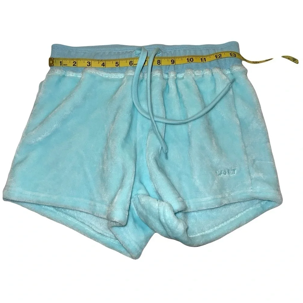 Sahlt Women’s Fuzzy Lounge Shorts Large Like New Teal 3” Inseam